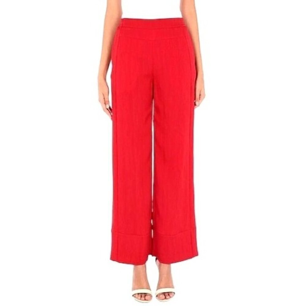 Palmer Harding Pants Women 2 Red‎ Crinkled Fabric Elastic Waist Silence Wide Leg